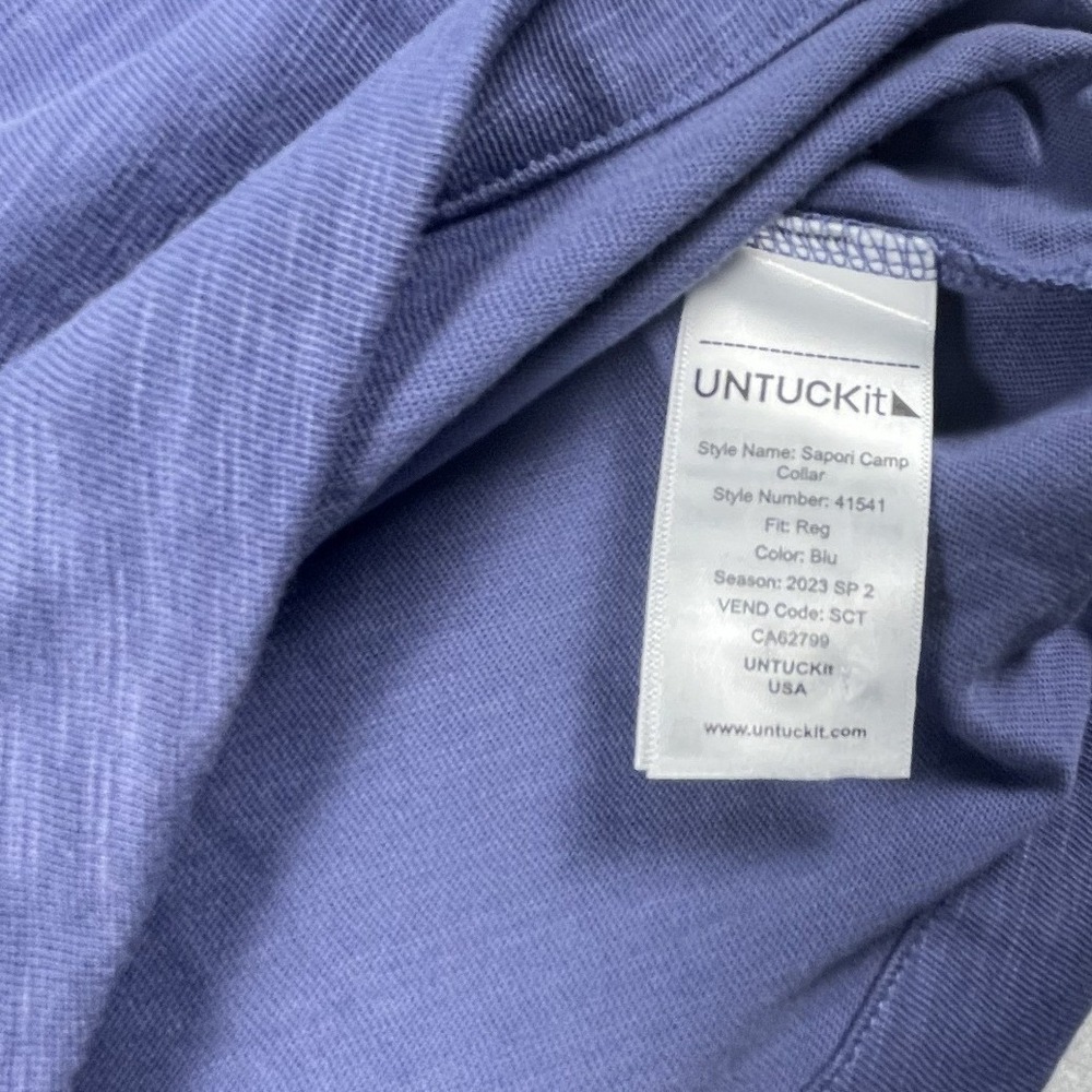 UNTUCKit Shirt Mens XL Blue Sapori Camp Collar Short Sleeve Cotton Slub 41541 - Picture 3 of 8